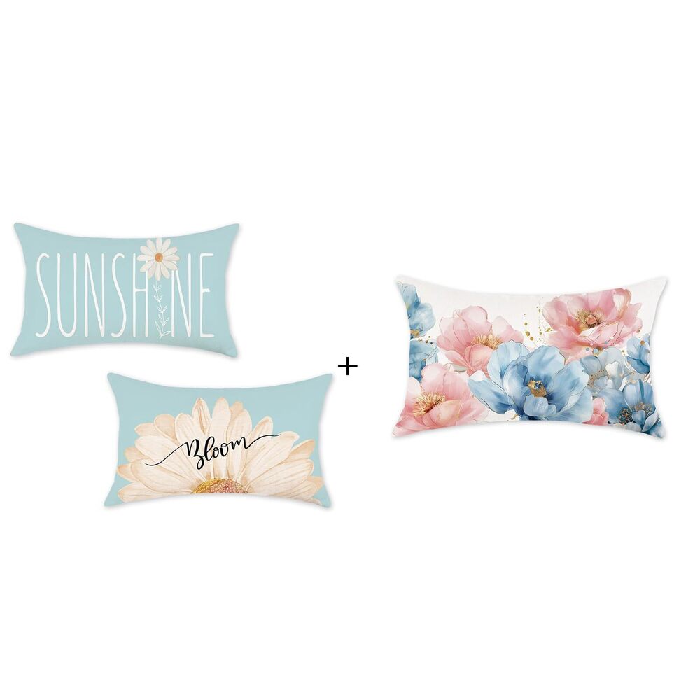 9554 Spring Summer Lumbar Pillow Covers 12x20 Inch Farmhouse Daisy Blue